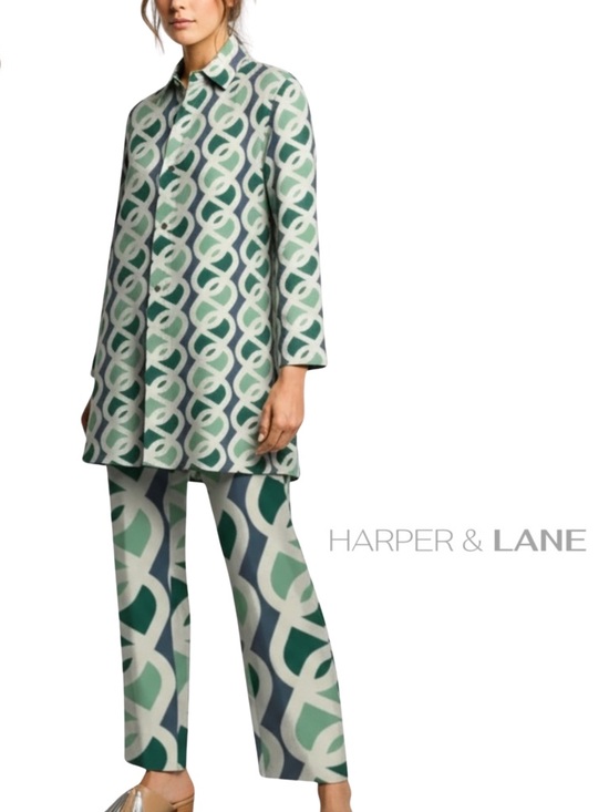 Harper & Lane Pants - new Michelle Two-Piece Set Mint Collared Tunic Shirt and Pants